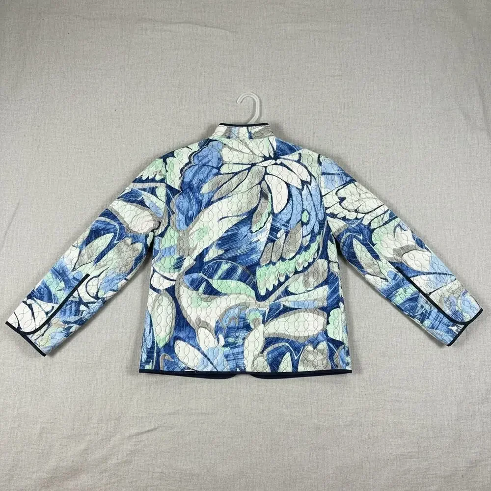 Alfred Dunner Petite 6P Blue Floral Quilted Open Front‎ Jacket